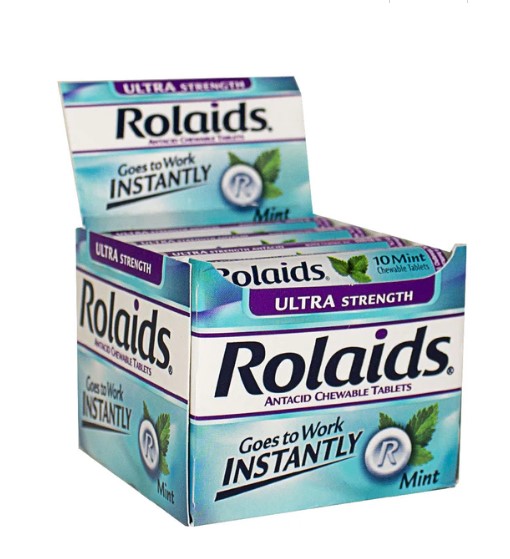 Rolaids Antacid Ultra Strength Mint Chewable Tablets, 12 Rolls in Display Box